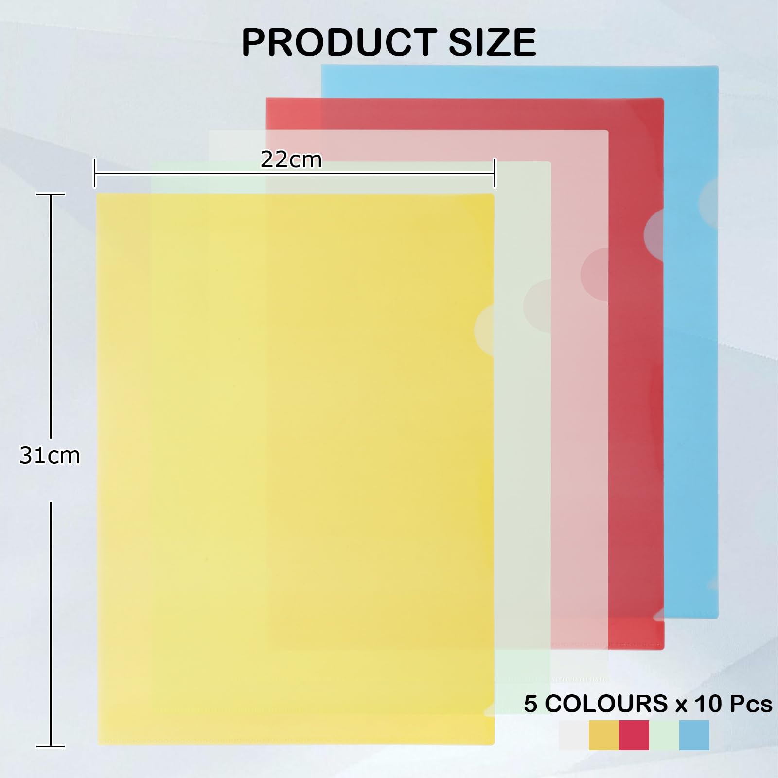 ASelected 50pcs L-Shaped Plastic File Jackets - A4 Size, Assorted Colors, Polypropylene