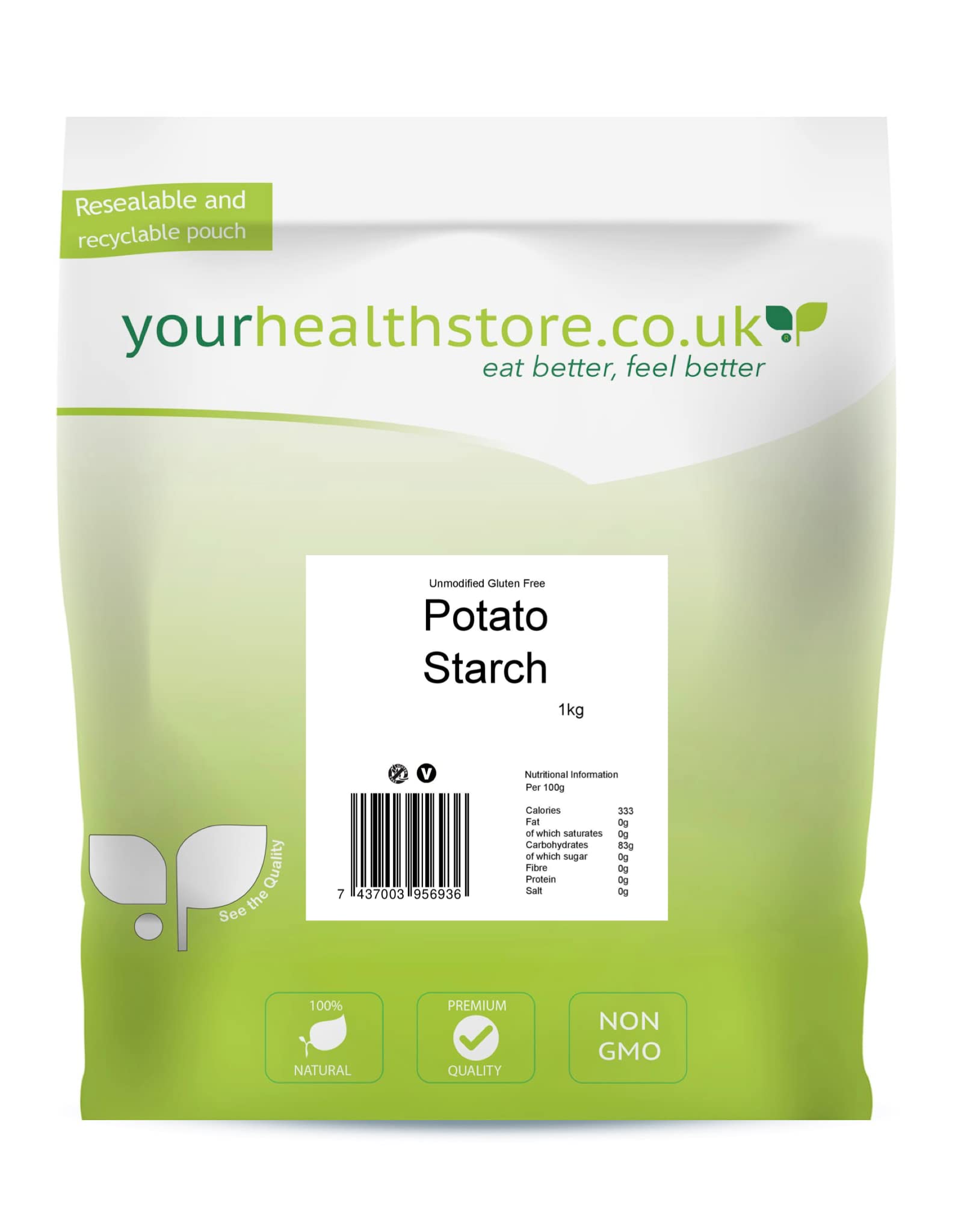 yourhealthstore Unmodified Potato Starch - 1kg Gluten Free Thickener | Raw Powder
