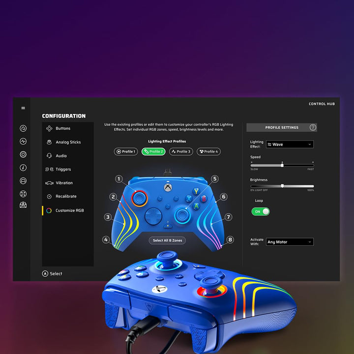 Turtle Beach Afterglow Wave Blue Wired RGB Gaming Controller for Xbox & PC