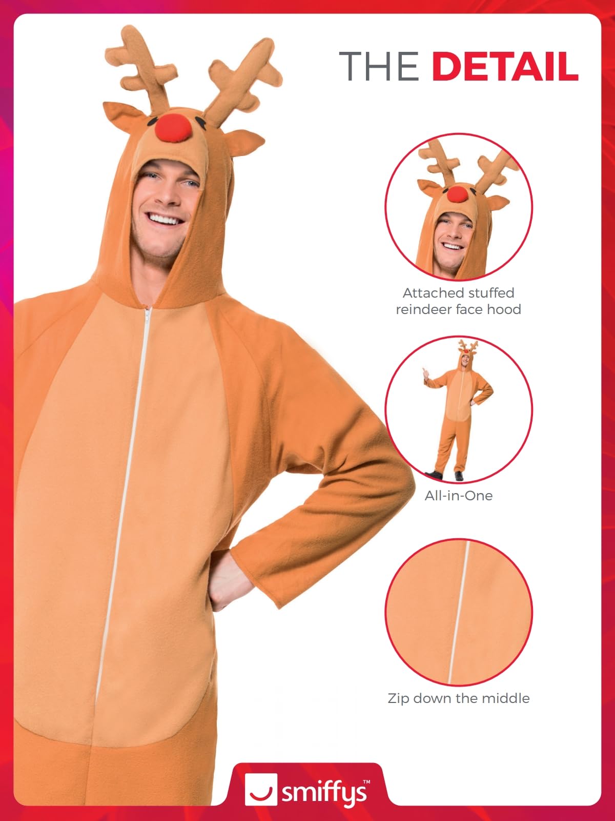Smiffys Reindeer Costume - Festive Fancy Dress for Adults 12