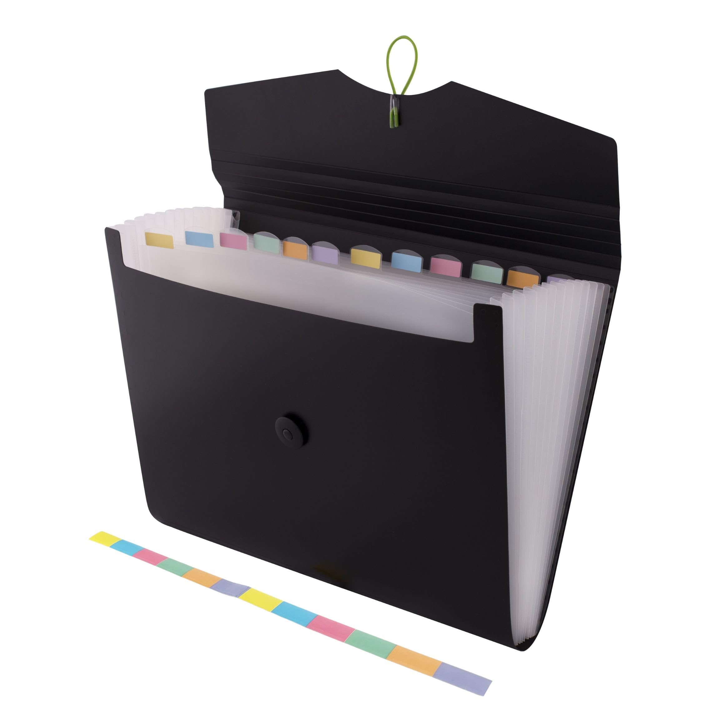 D.RECT Expanding File Organiser - 12 Compartments | A4 Size | Black Polypropylene 1
