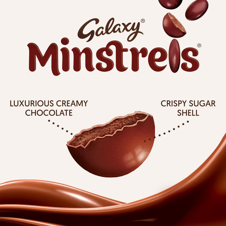 Galaxy Minstrels Milk Chocolate Bulk Box - 40 x 42g Bags, Smooth Chocolate with Crisp Sugar Shell