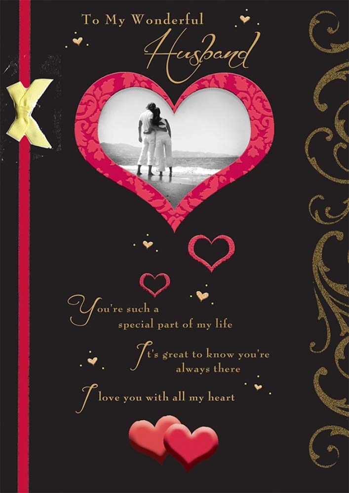 Piccadilly Greetings Husband Birthday Card - 10 x 7 Inches | Photo of Couple On Heart 1