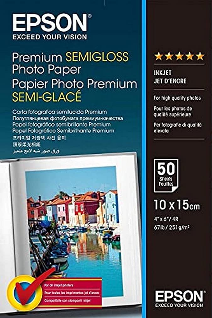 Epson Premium Semigloss Photo Paper - 10x15 cm | 251 g/m² | 50 Sheets | Ink-jet 1