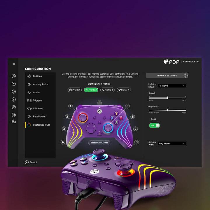 Turtle Beach Afterglow Wave Purple Wired RGB Gaming Controller for Xbox & PC