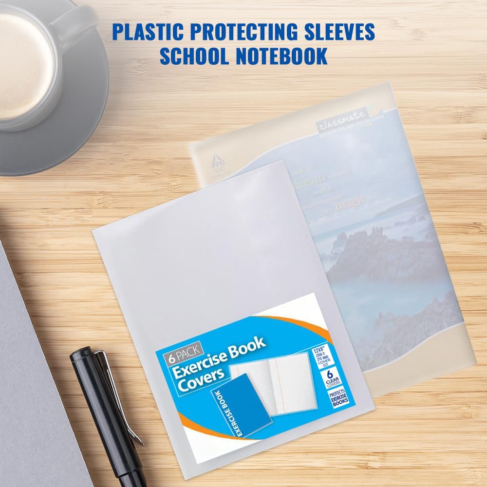 1ABOVE A4 Clear Exercise Book Covers - 6 Pack Durable Plastic Sleeves for School & Office | 150 Micron 4