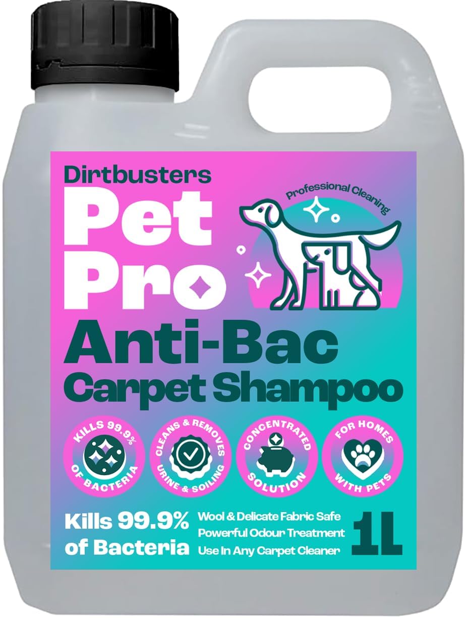 Dirtbusters Pet Pro Antibacterial Carpet Cleaner Shampoo - Kills 99.99% Bacteria | 1L Liquid 1