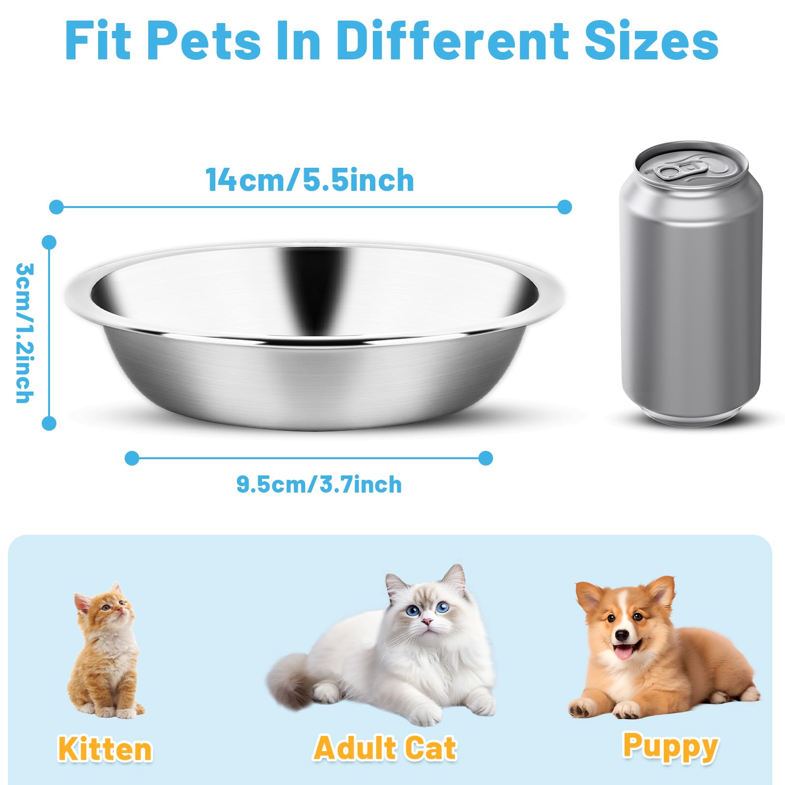 MOXYOY Stainless Steel Cat Food Bowls - 3 Pcs Set, 5.5in Diameter, Shallow Whisker-Friendly Design 6