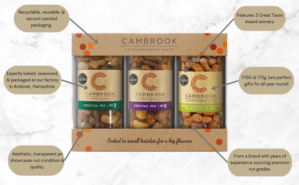 Cambrook - 3 Jar Gift Set of Gourmet Baked Nut Mixes, Great Taste Award Winning 8