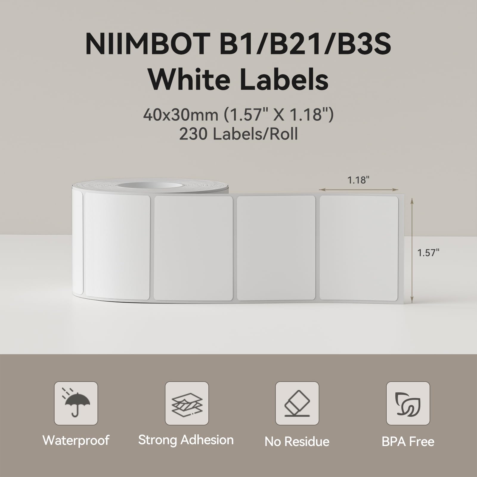 NIIMBOT Thermal Label Tape for B21/B1/B3S Printers | 40x30mm | 230 Labels/Roll | Waterproof & Oilproof 2