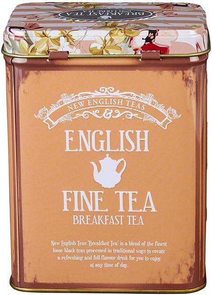 New English Teas - Floral Tea Tin with 125g Loose-Leaf English Breakfast Tea