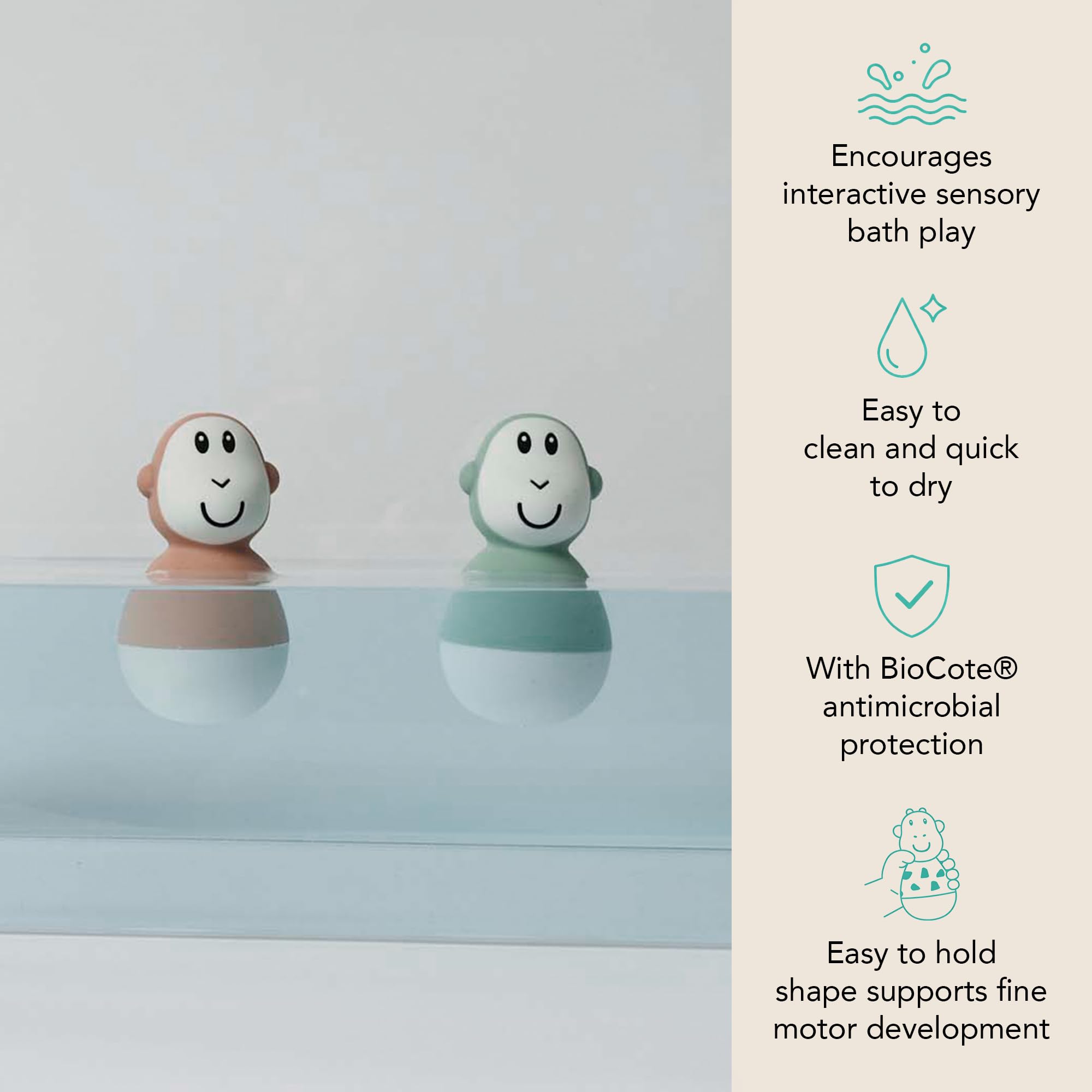 Matchstick Monkey Bathtime Wobblers - Antimicrobial Protection | Mint Green & Dusty Pink Set 4