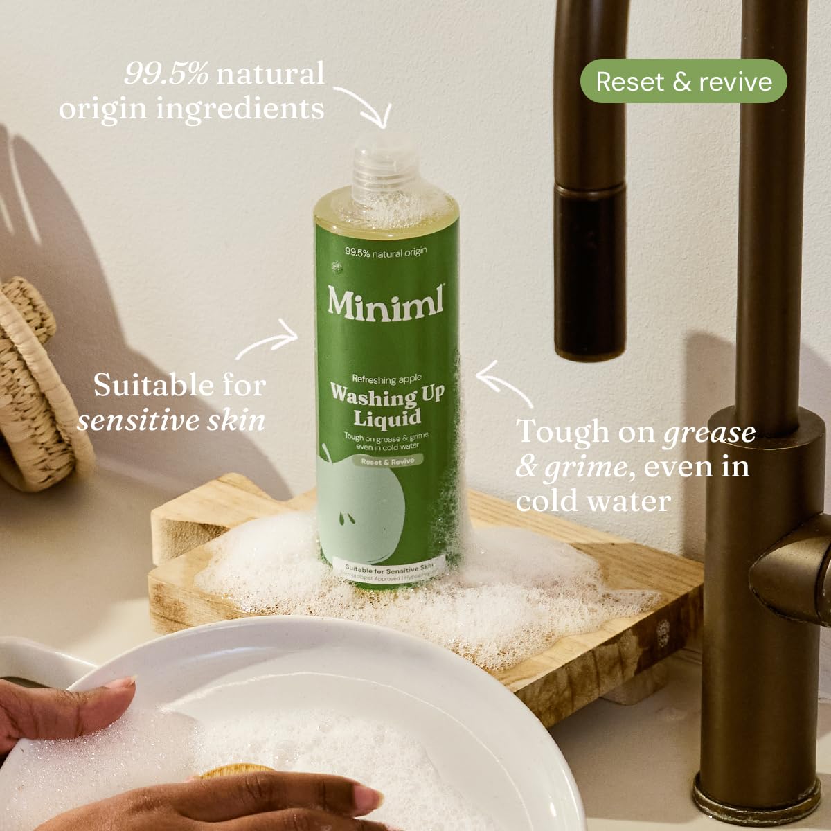 Miniml Washing Up Liquid - Apple Scent, Plant Based Vegan Dish Soap | 400ml 3