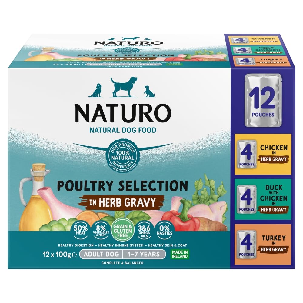 Naturo Grain Free Poultry Selection In Herb Gravy Adult Dog Food - 12 x 100g Pouches