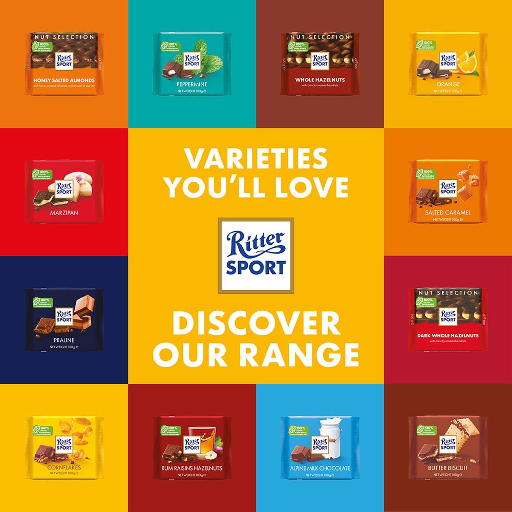 Ritter Sport Peppermint Dark Chocolate Bar, 100g - Dark Chocolate with Peppermint Crème Filling