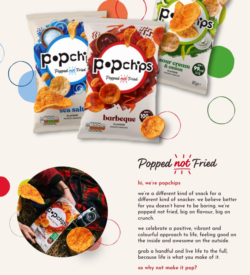 Popchips Sea Salt Potato Crisps, 23g (Pack of 24) - Popped Not Fried, No Artificial Flavours, Vegan Friendly