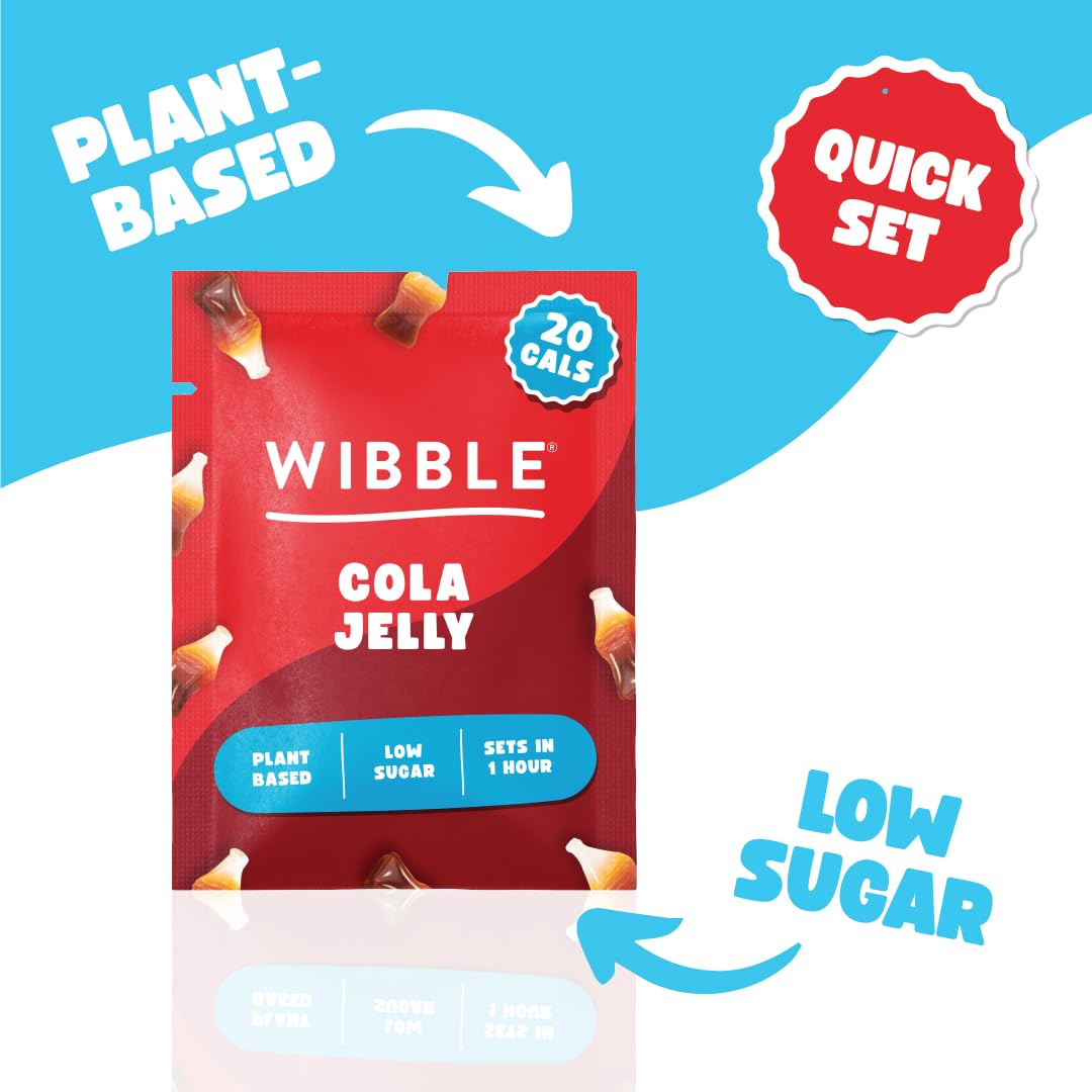 Wibble Cola Natural Jelly Crystals, Plant-Based Low Sugar Quick Set Jelly Powder, 12 Pack