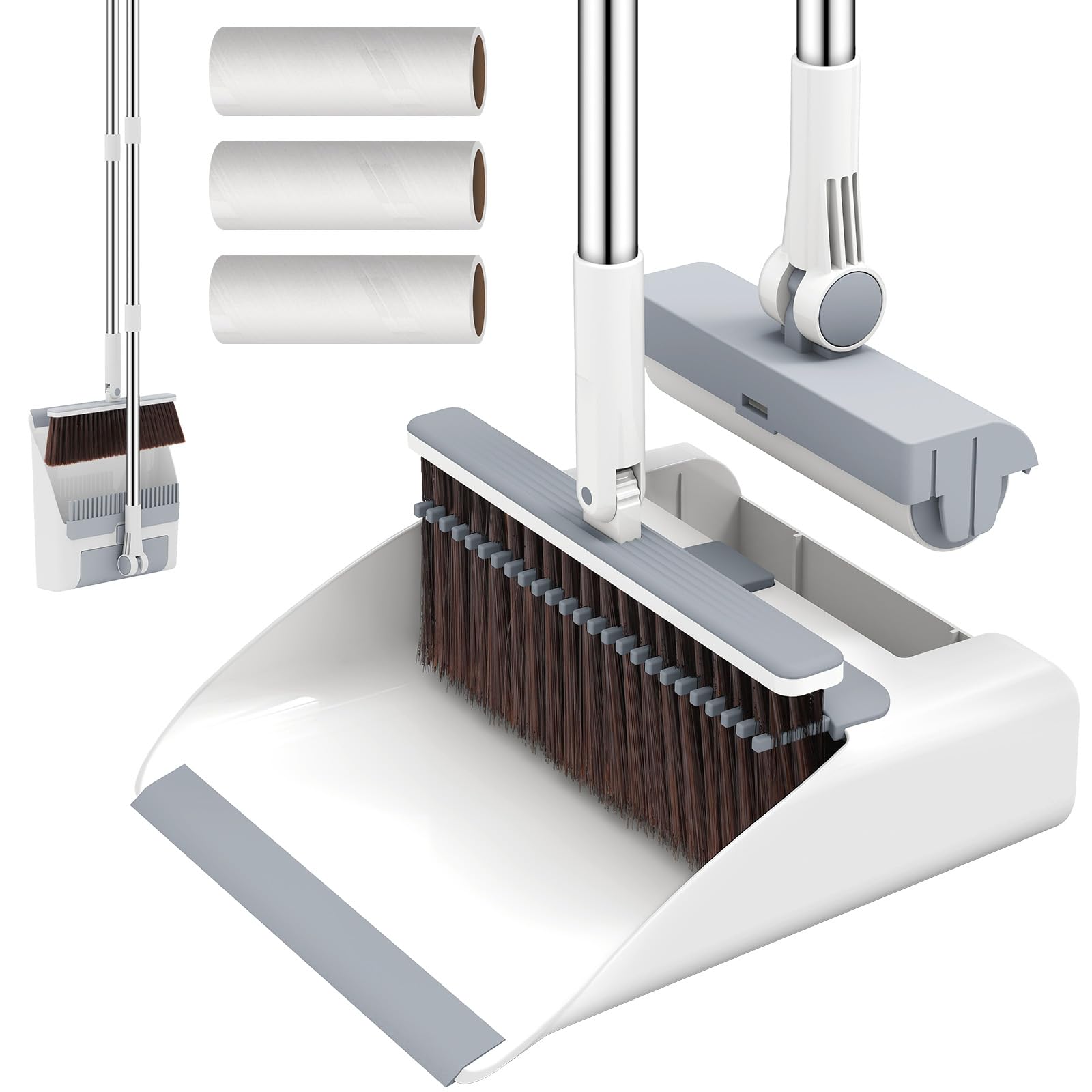 Euqvunn - Dustpan and Brush Sets Long Handled 3-in-1 with Lint Roller 1