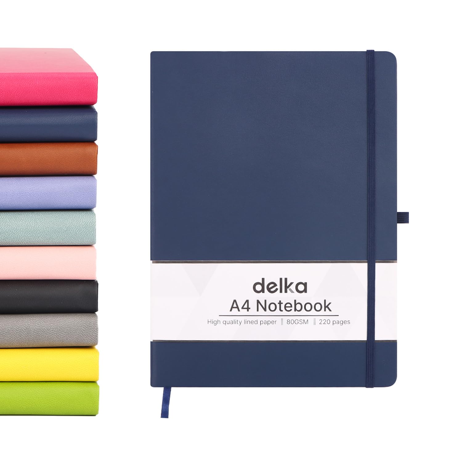 delka A4 Notebook - Vegan Leather Hard Cover | 160 Pages Ruled | Navy