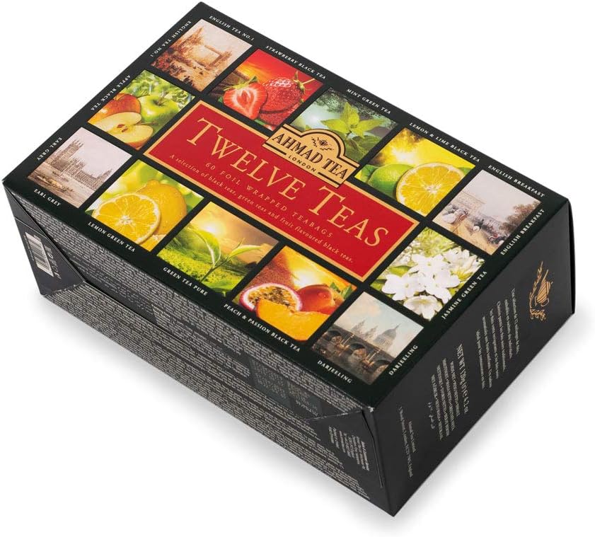 Ahmad Tea Twelve Teas Collection - 60 Tea Bags with Black, Green & Fruit Flavoured Teas