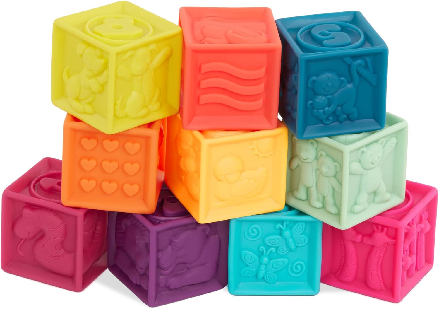 B. toys One Two Squeeze™ 10 Soft Squeezable Baby Blocks - Stacking & Learning Toy for 6+ Months 2