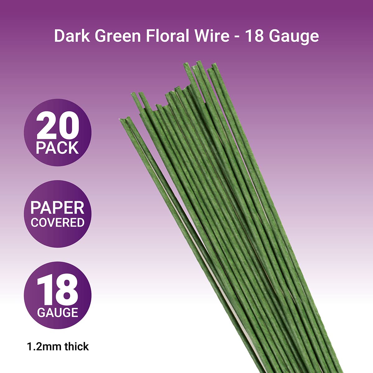 Culpitt 18 Gauge Dark Green Paper Covered Florist Wires - 36 cm, 20 Pack
