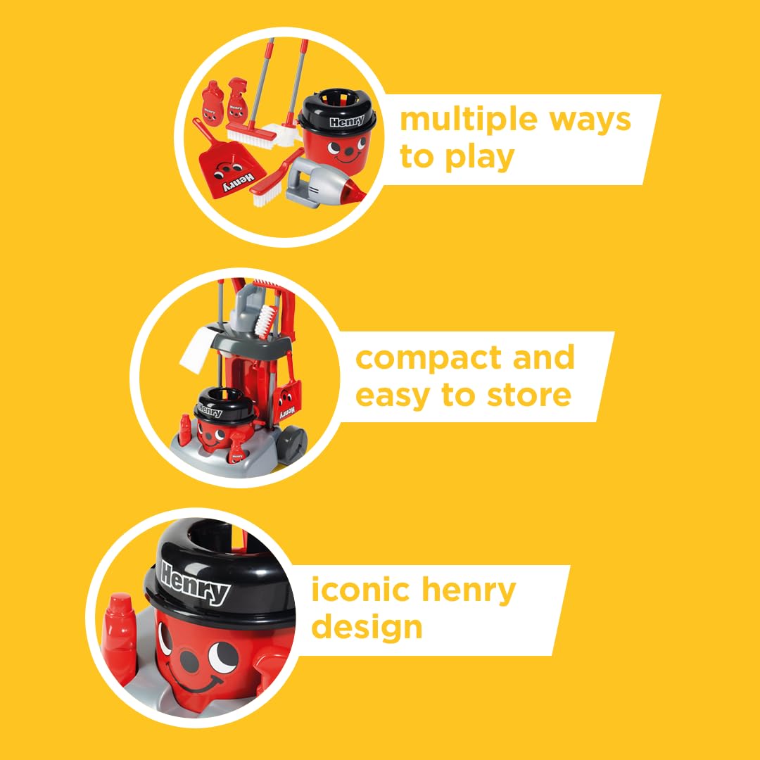 Casdon Henry Deluxe Cleaning Trolley Toy Playset with Working Hand Vacuum | Ages 3+ 5