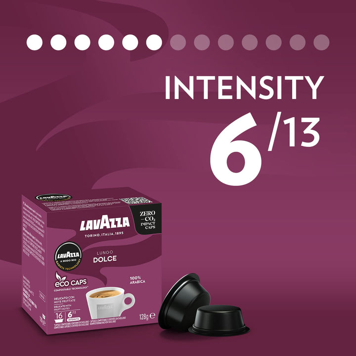 Lavazza A Modo Mio Lungo Dolce - 96 Coffee Capsules, 100% Arabica Blend with Notes of Dried Fruits