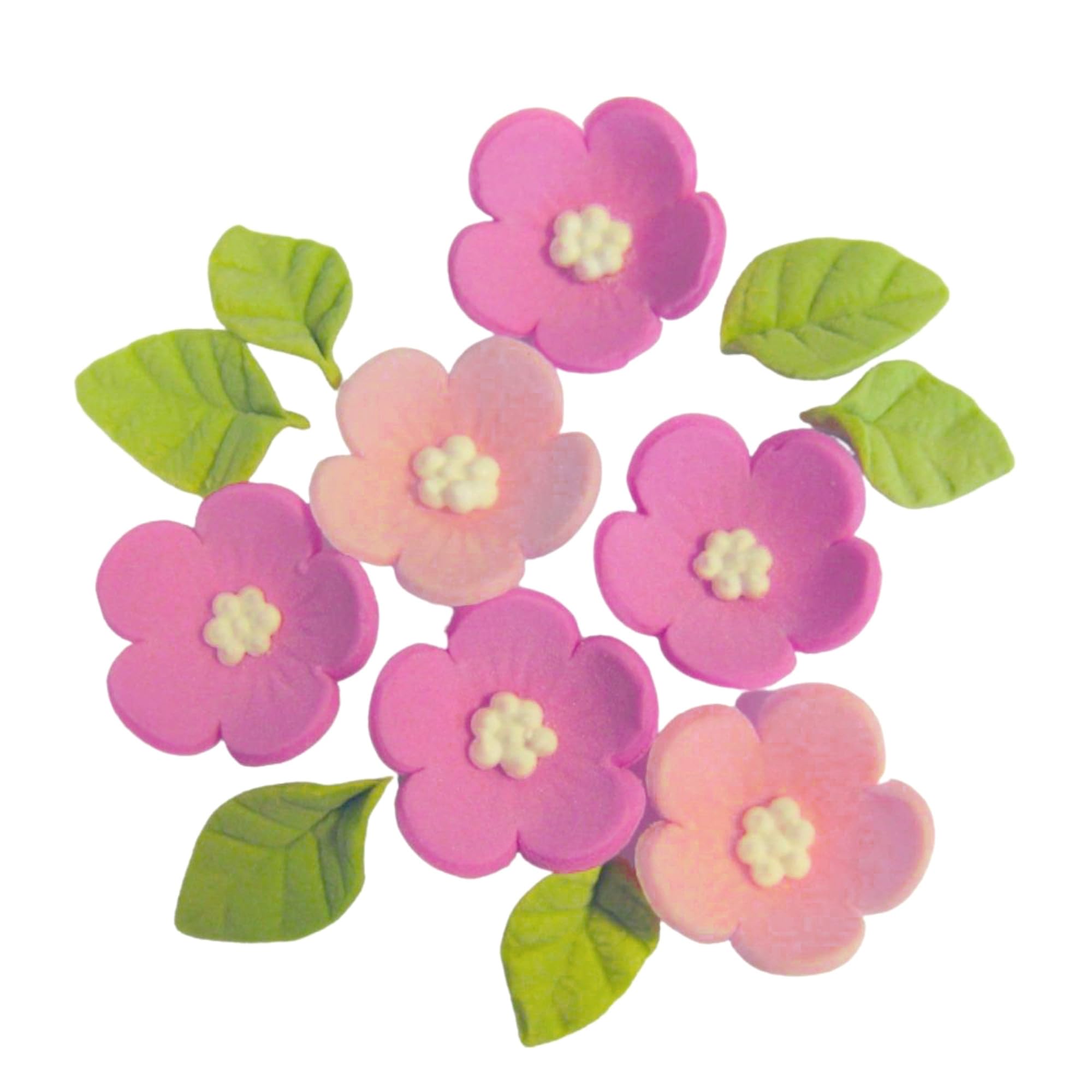 Baked with Love - 12 Pack Handmade Edible Sugar Flowers and Leaves Cupcake Toppers | Pink & Green 2