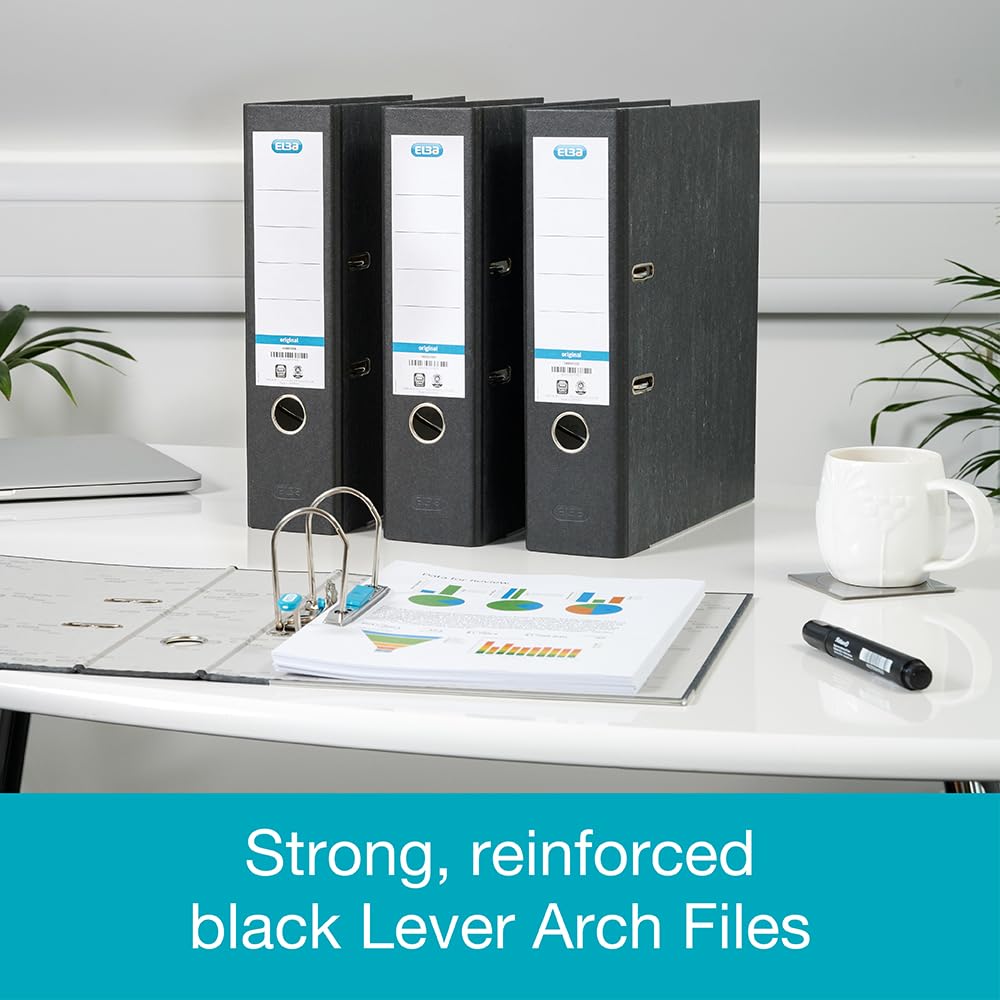 Elba A4 Classic Lever Arch File - 80mm Spine, Cloudy Black | High Capacity Filing 3