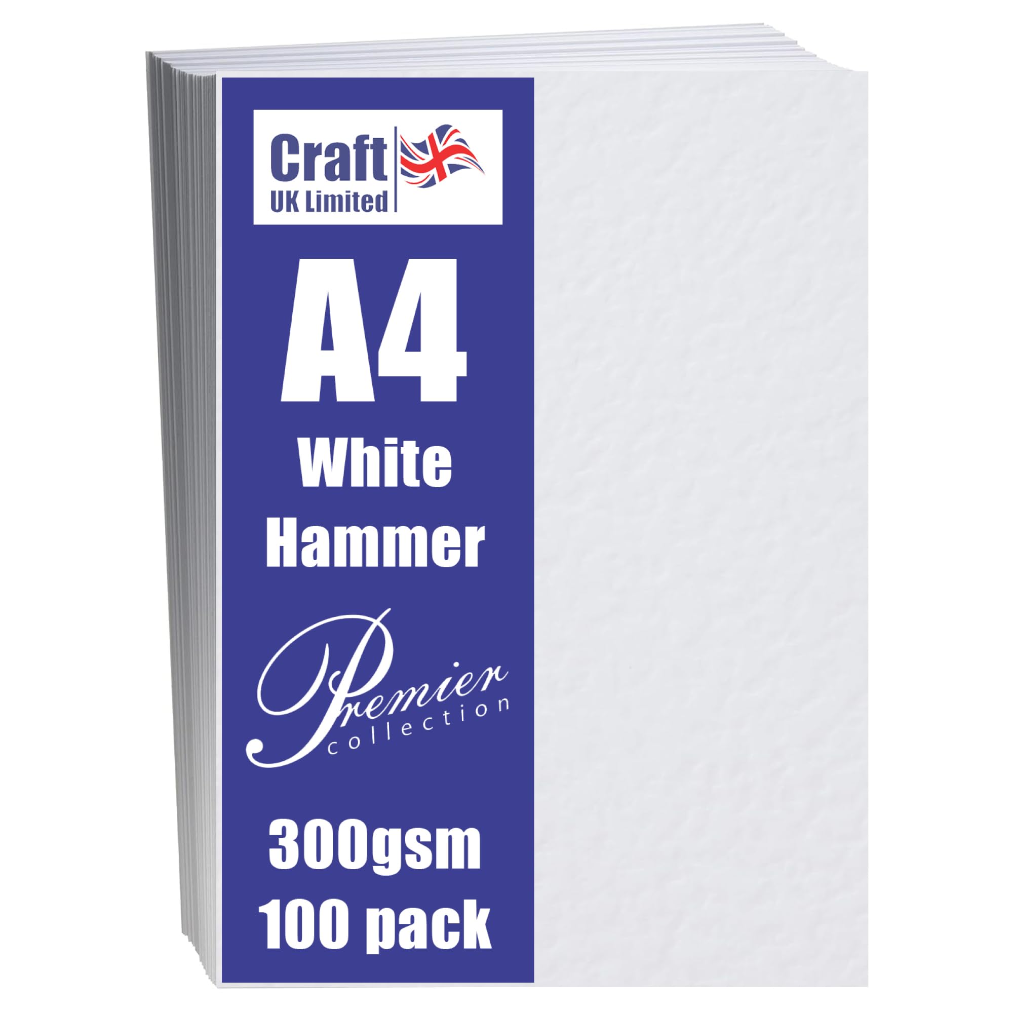Craft UK W121 Hammered Card Stock - White | A4 | 300 gsm | 100 Sheets