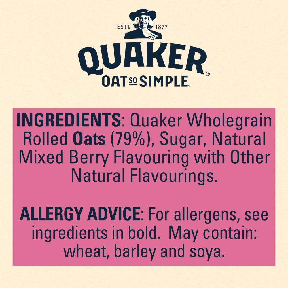 Quaker Oat So Simple Strawberry and Raspberry Porridge, Pack of 10