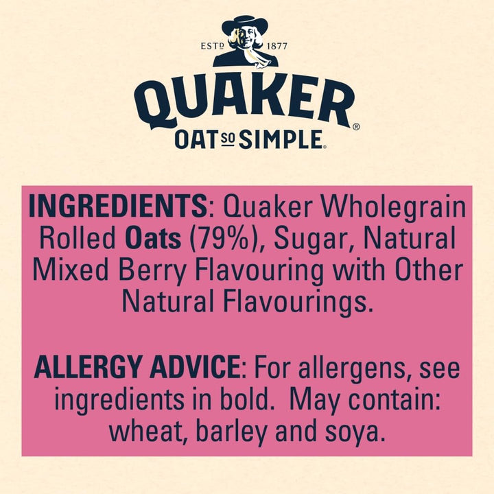 Quaker Oat So Simple Strawberry and Raspberry Porridge, Pack of 10