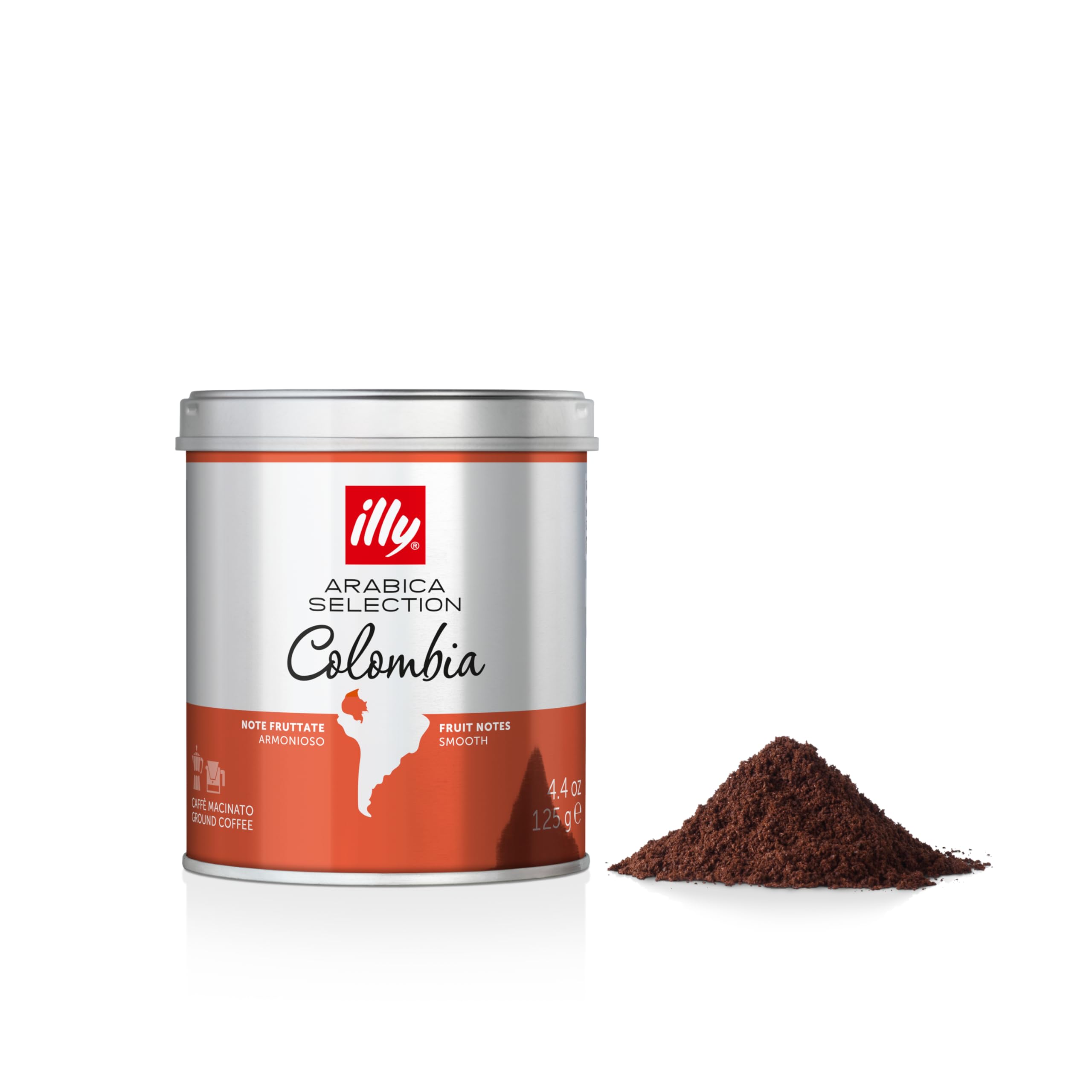 illy – Gemahlener Kaffee aus Kolumbien – Mittlere Röstung – 100 % Arabica – Single Origin – Ideal für Mokkakanne und Filterkaffee – 125-g-Dose