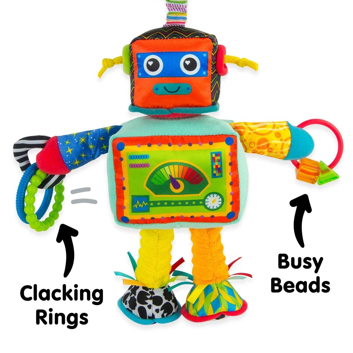 Lamaze Rusty der Roboter – Sinnesspielzeug für Babys von 0–6 Monaten mit drehbarem Kopf und Clip 4