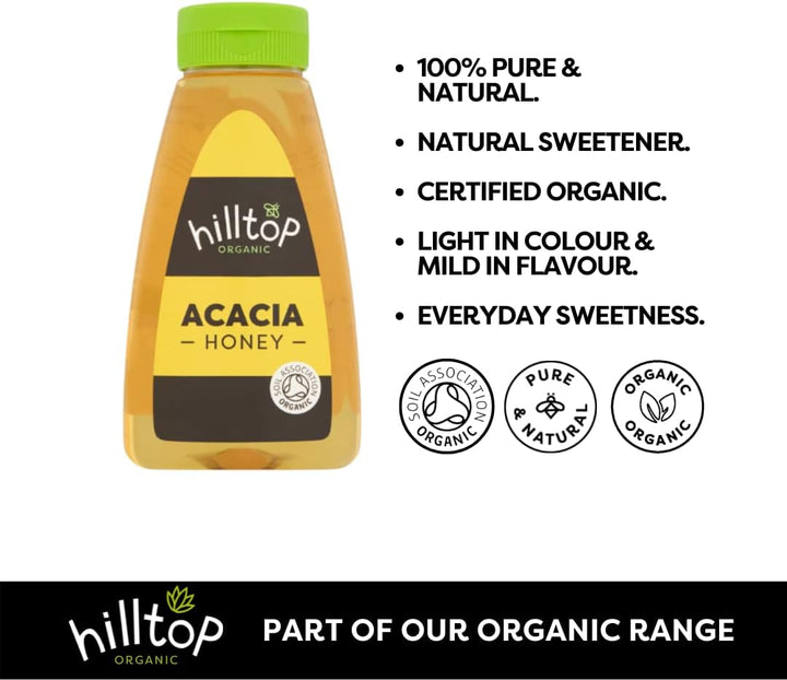Hilltop Honey - Organic Acacia Honey - Squeezy Bottle - 340g