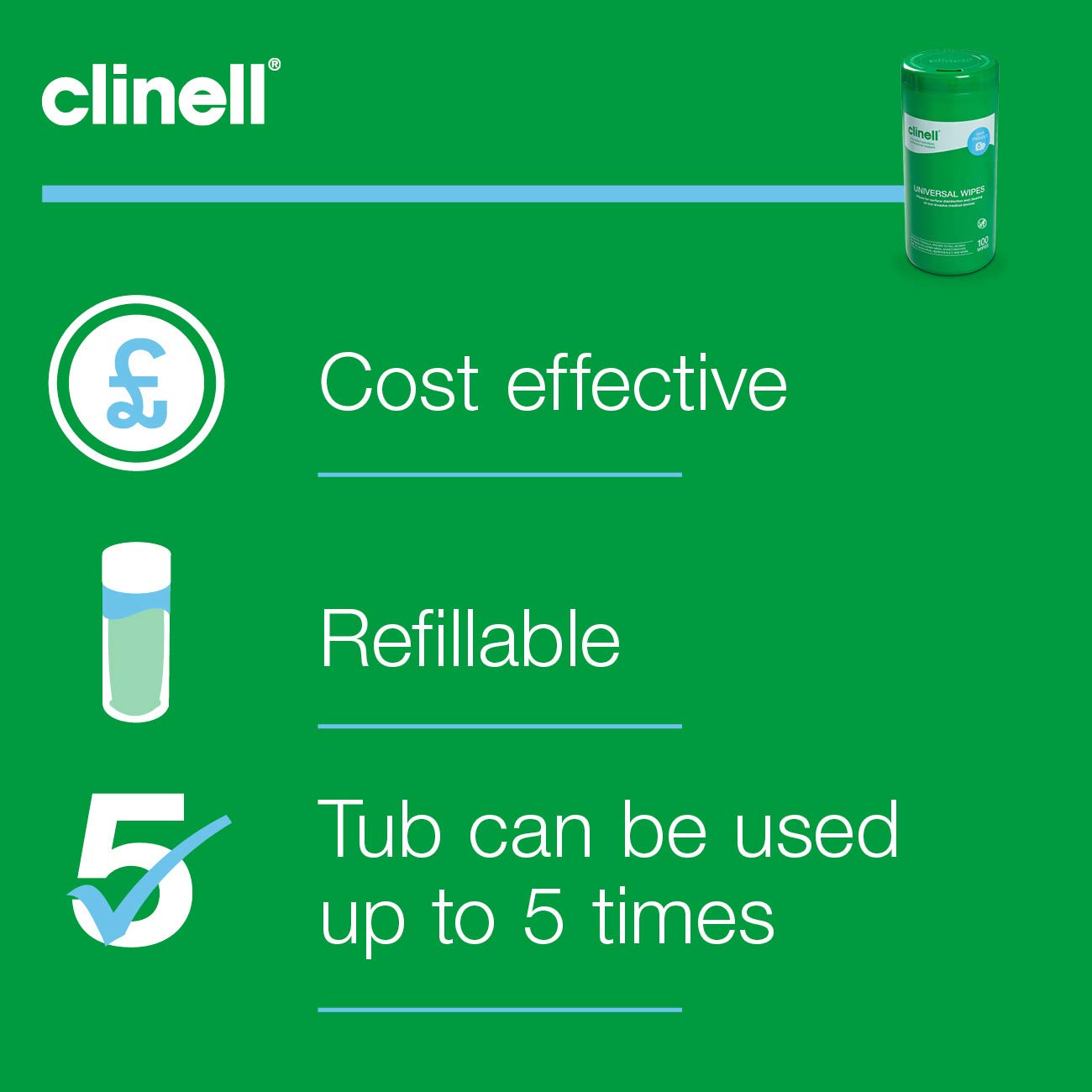 Clinell Universal Cleaning and Disinfectant Wipes for Surfaces - Tub of 100 4