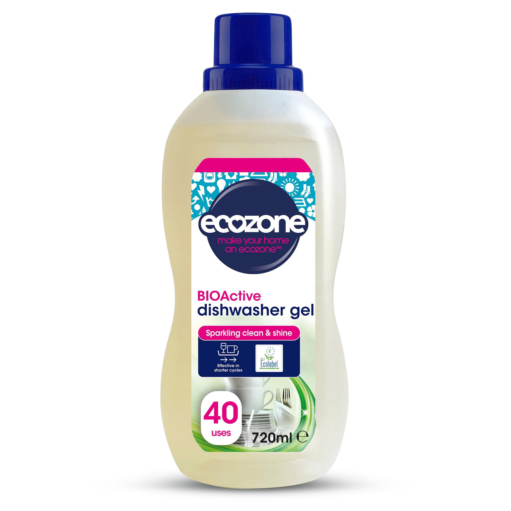 Ecozone BIOActive Dishwasher Gel - 3-in-1 Cleaning with Rinse Aid | Unscented | 720ml 1