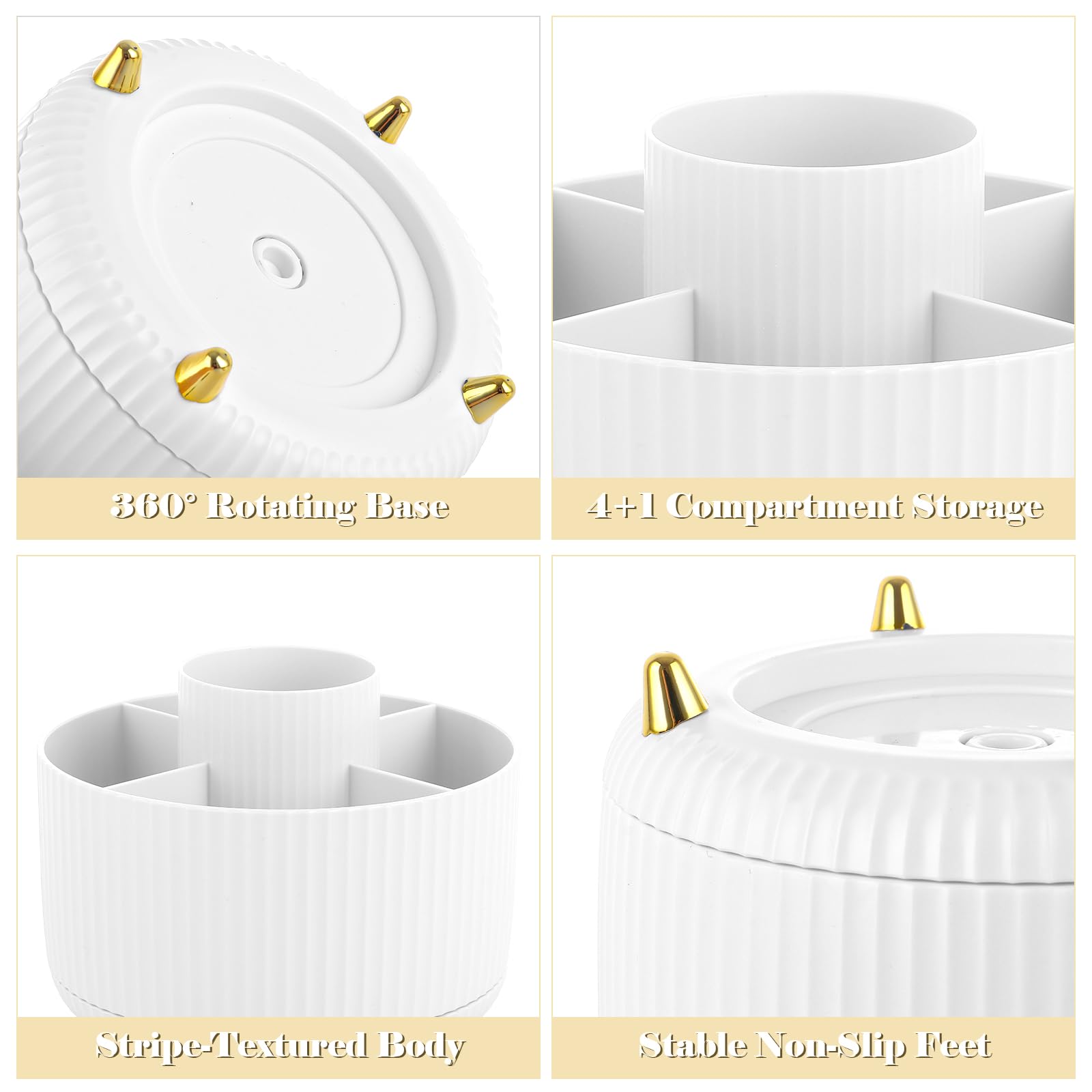 Lychico Desk Organiser - 360° Rotating Pencil Cup with 5 Compartments | White Plastic 3