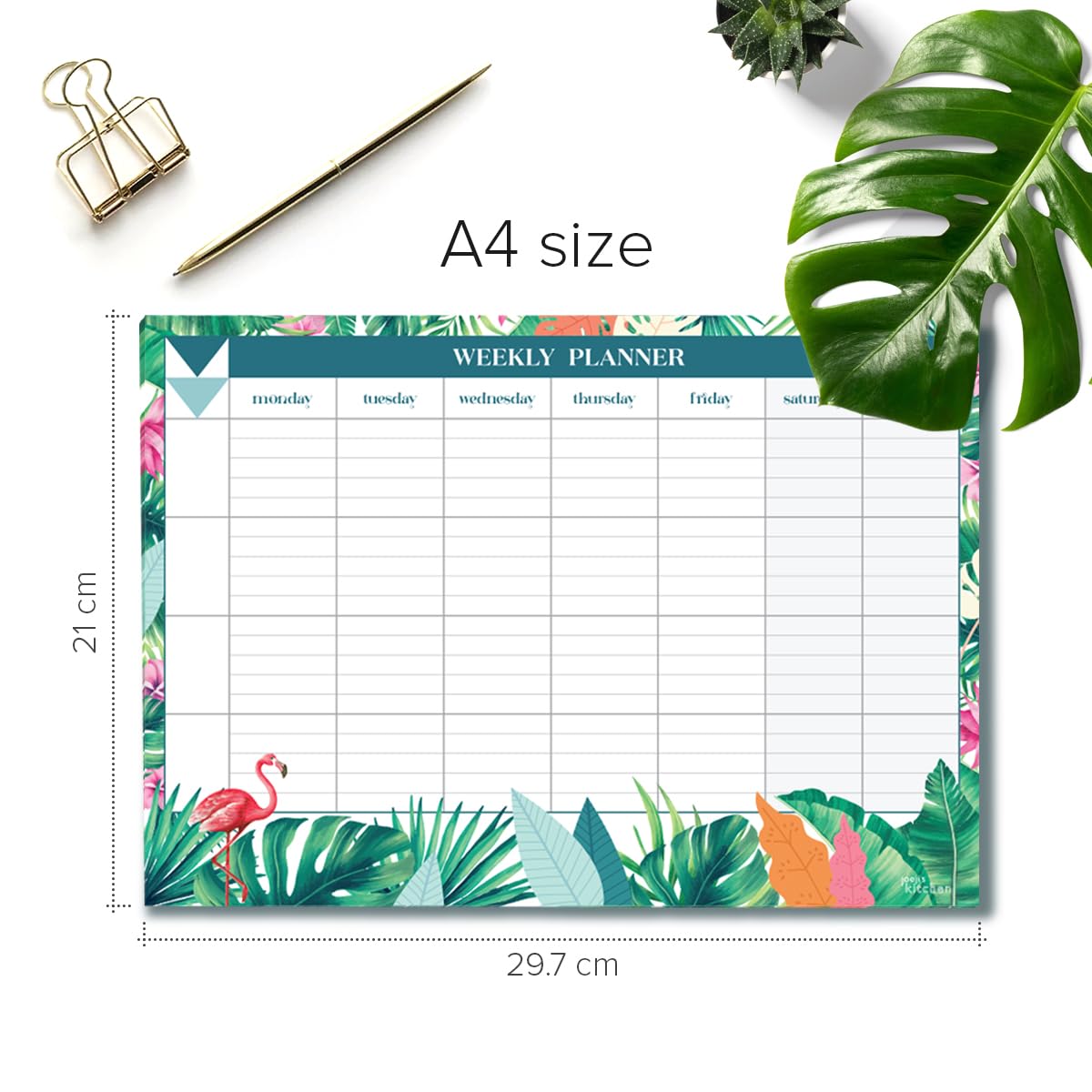 joeji's Kitchen Weekly Planner Pad - 60-Page A4 Tear Off Sheets | Aqua Color | Undated