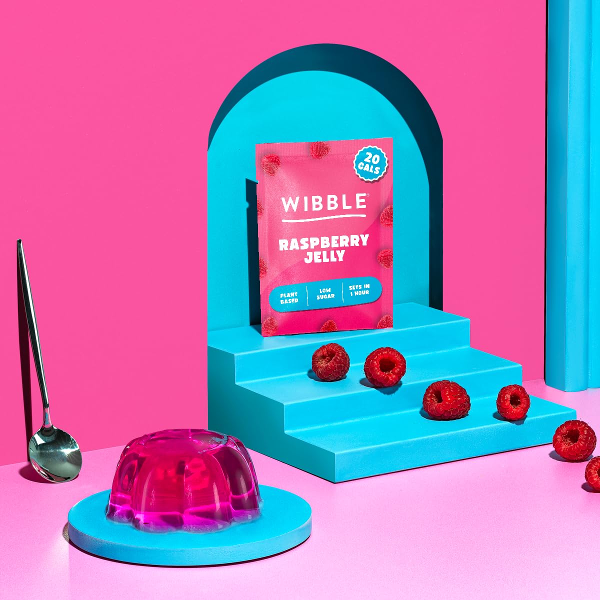 Wibble Himbeer-Geleekristalle – Pflanzliches, zuckerarmes, schnell bindendes veganes Geleepulver, 12er-Pack (24 Portionen) 5