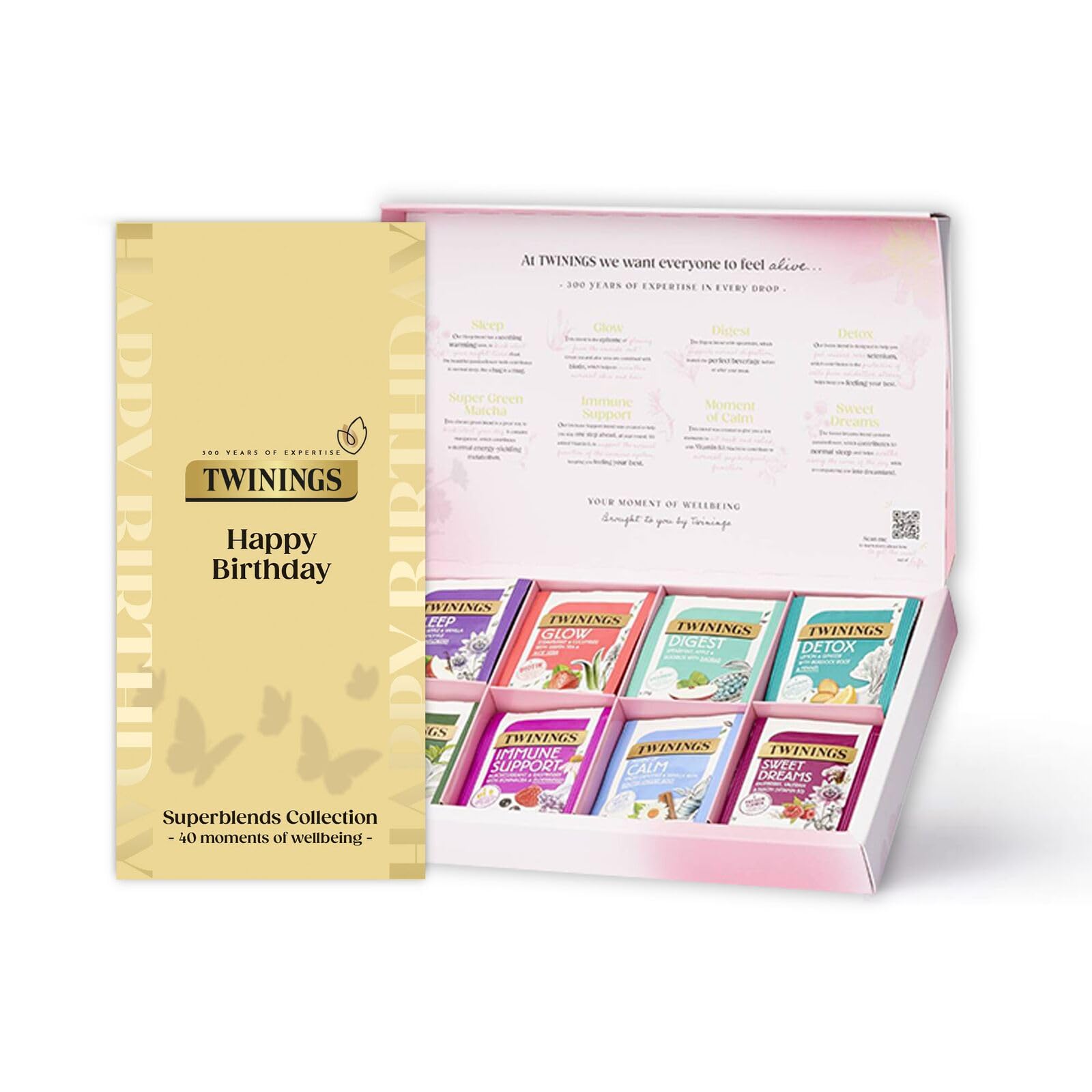 Twinings Happy Birthday Superblends Collection Gift Box - 40 Tea Bags, 8 Premium Green & Herbal Infusions