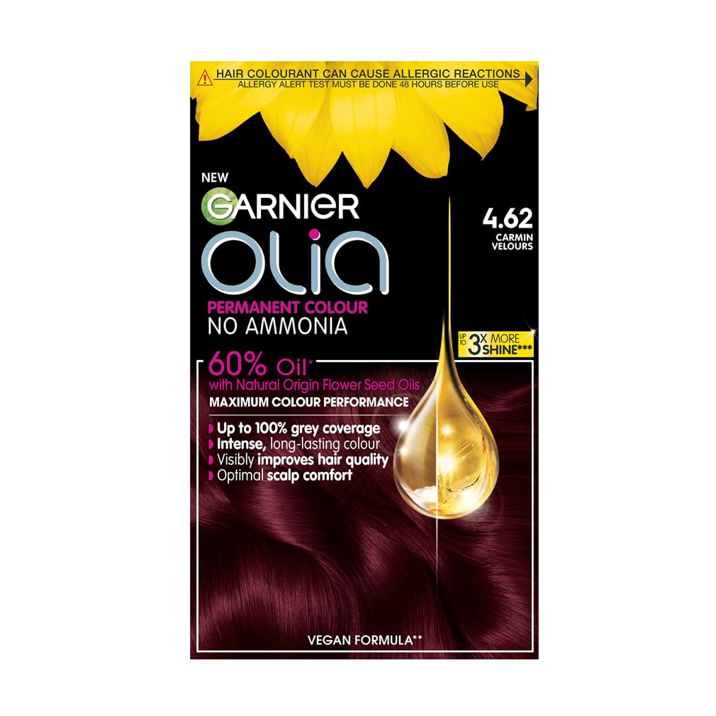 Garnier - Olia Permanent Hair Dye (230g) - 4.62 Dark Garnet Red, Ammonia-Free, Vegan Formula with Natural Flower Oils 1