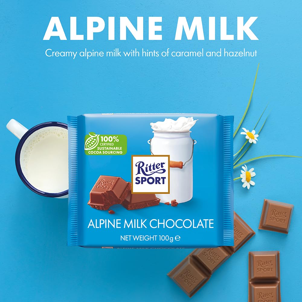 Ritter Sport - Alpine Milk Chocolate Blocks & Bars (Pack of 12, 100g Each) 3