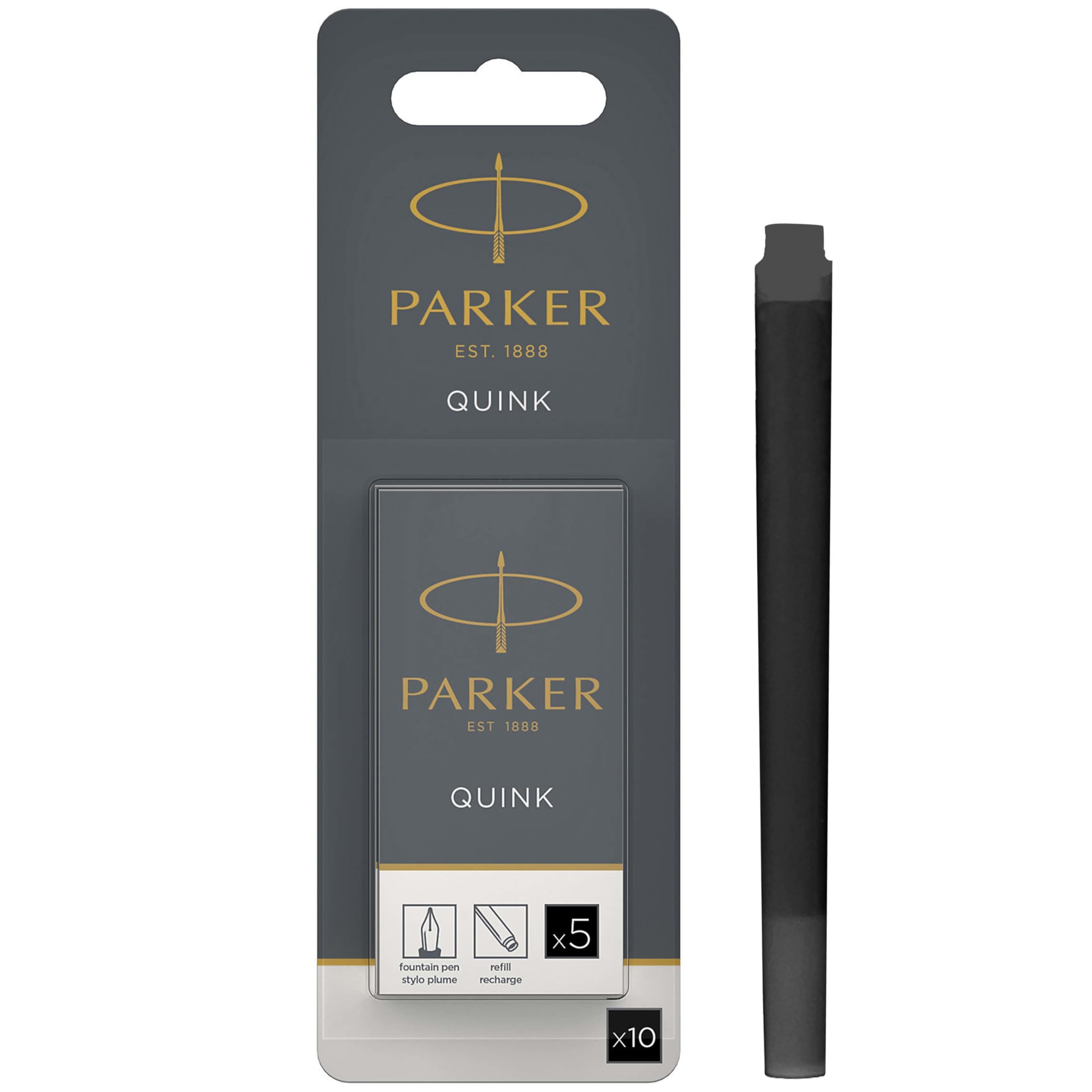 PARKER QUINK Long Fountain Pen Ink Refill Cartridges - Black Ink | 10 Count 1