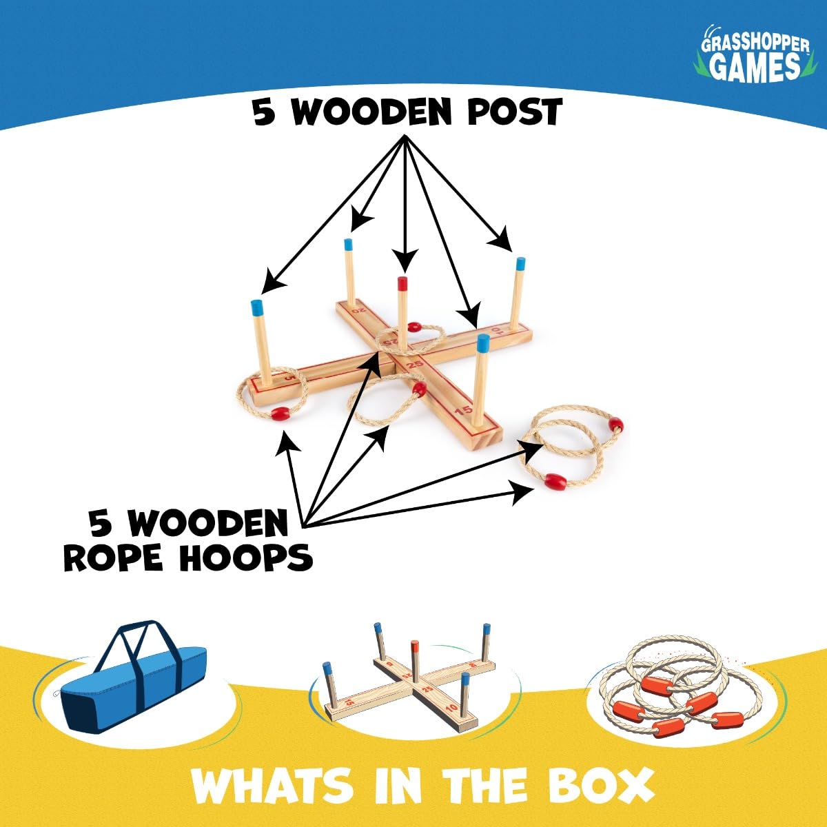 Grasshopper Games Ring Toss - Outdoor Indoor Wooden Toss Game for Kids 3+ 2