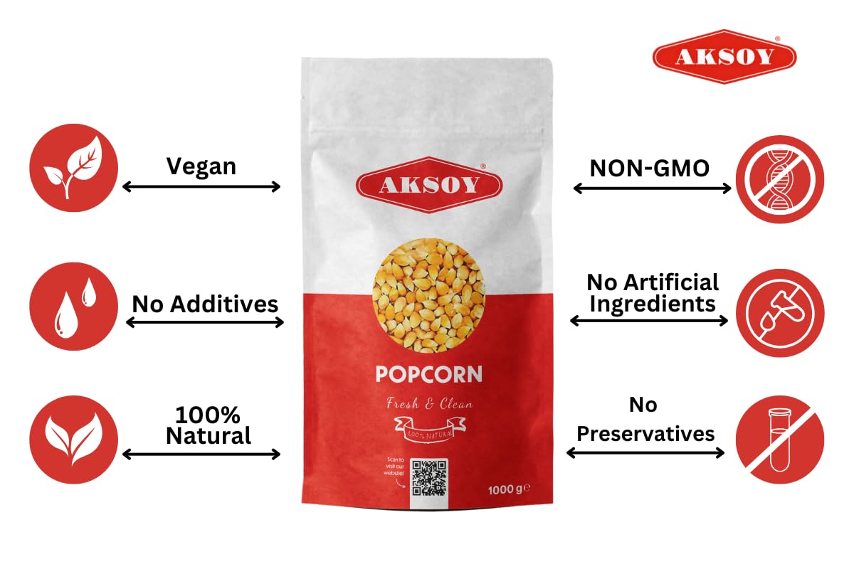 AKSOY Popping Corn Kernels - 1KG | Non-GMO White Kernels for Stovetop or Popper 9