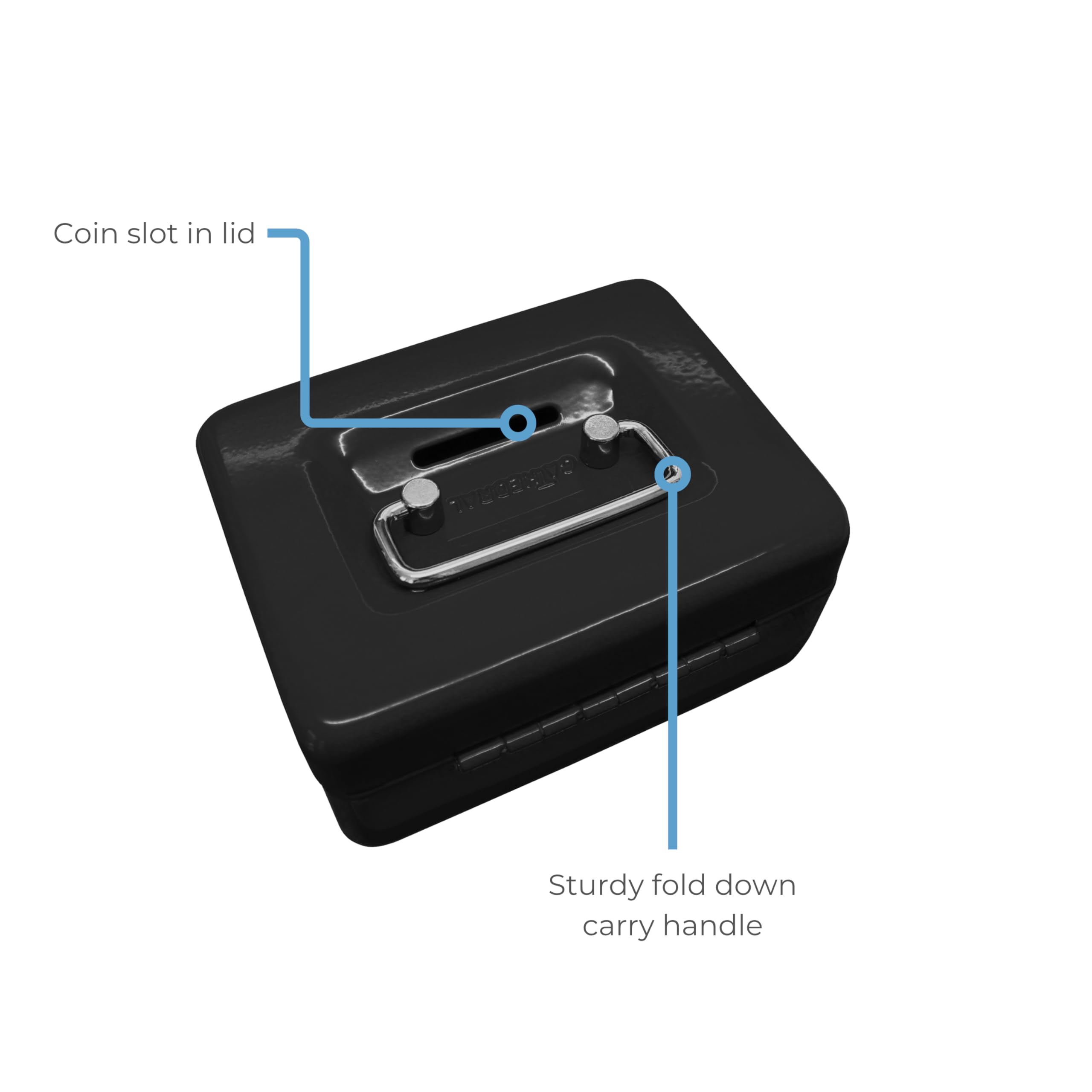 Cathedral Products Key Lockable Cash Box with 6 Compartment Coin Tray - Black | Powder Coated Steel 3