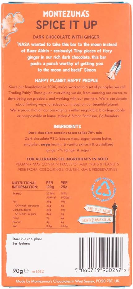 Montezuma's - Spice It Up 70% Cocoa Dark Chocolate with Ginger 90g Bar 3