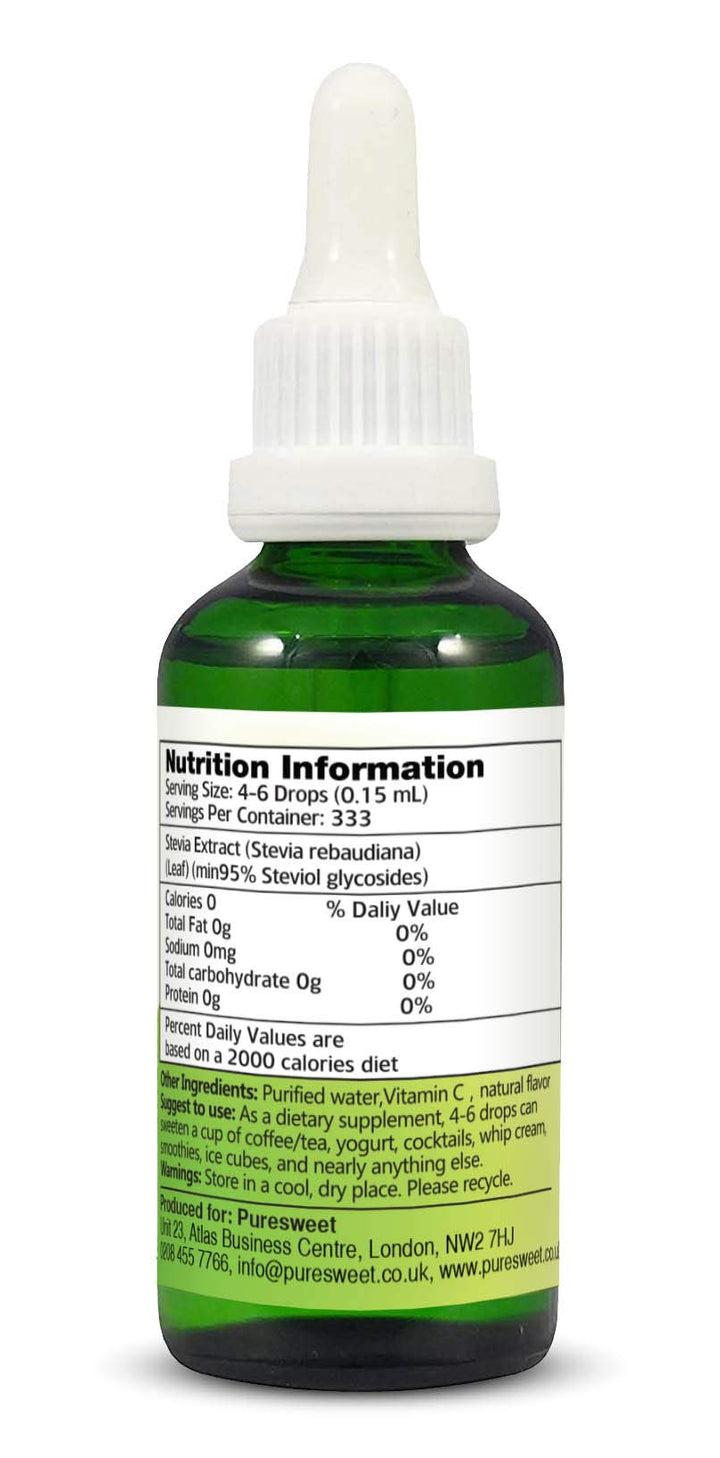 Stevio® Stevia Liquid Drops 50ml - Pure Natural Zero Calorie Sweetener for Keto & Diabetic Diets - Glass Dropper Bottle